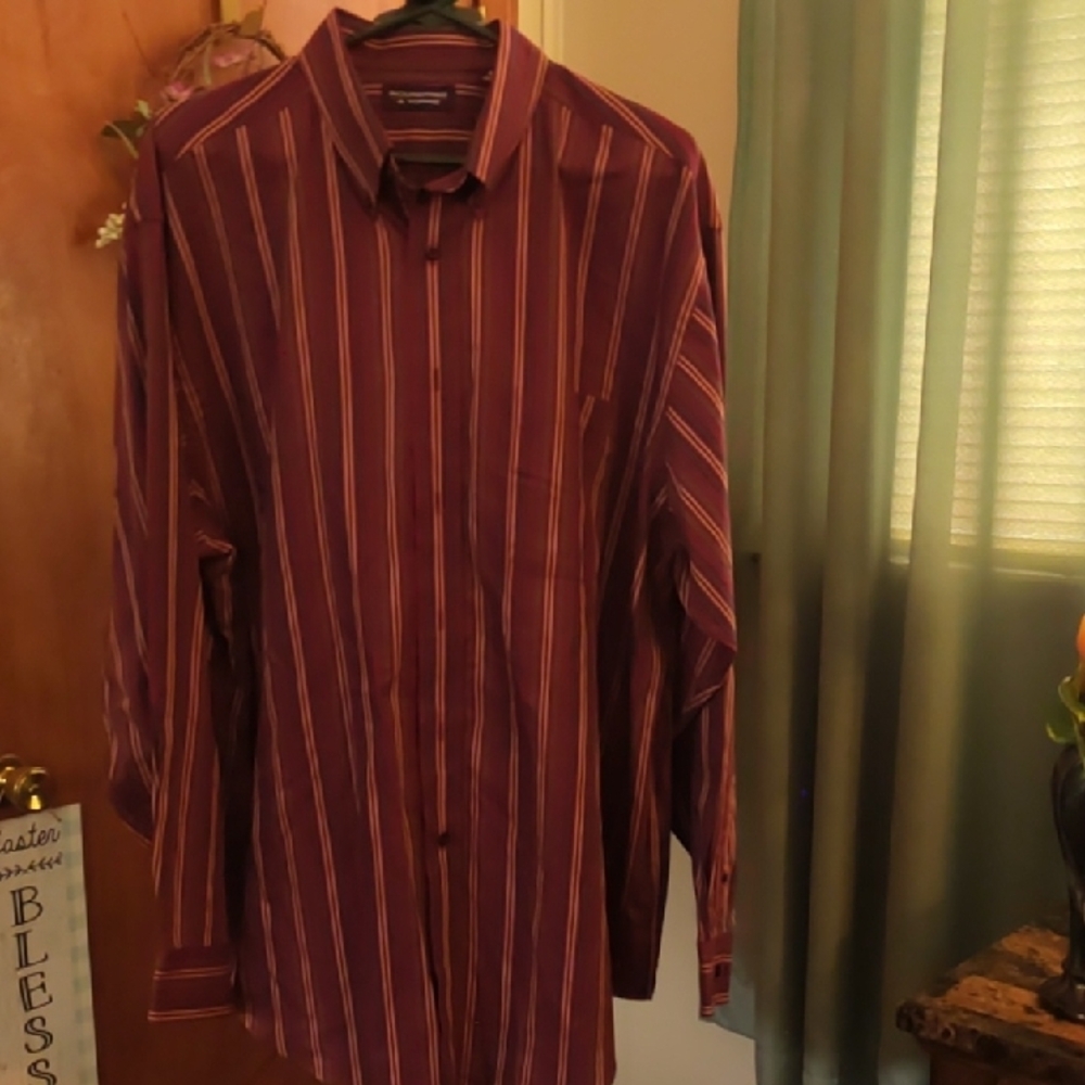 Men's Striped Shirt - Burgundy by Van Heusen
